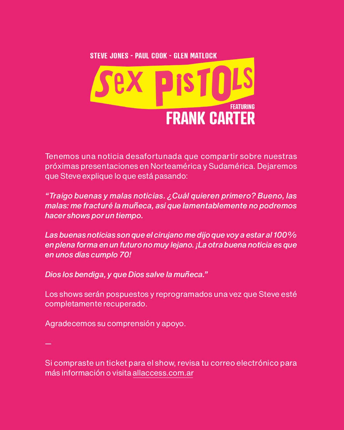 Sex Pistols suspenden show en Argentina